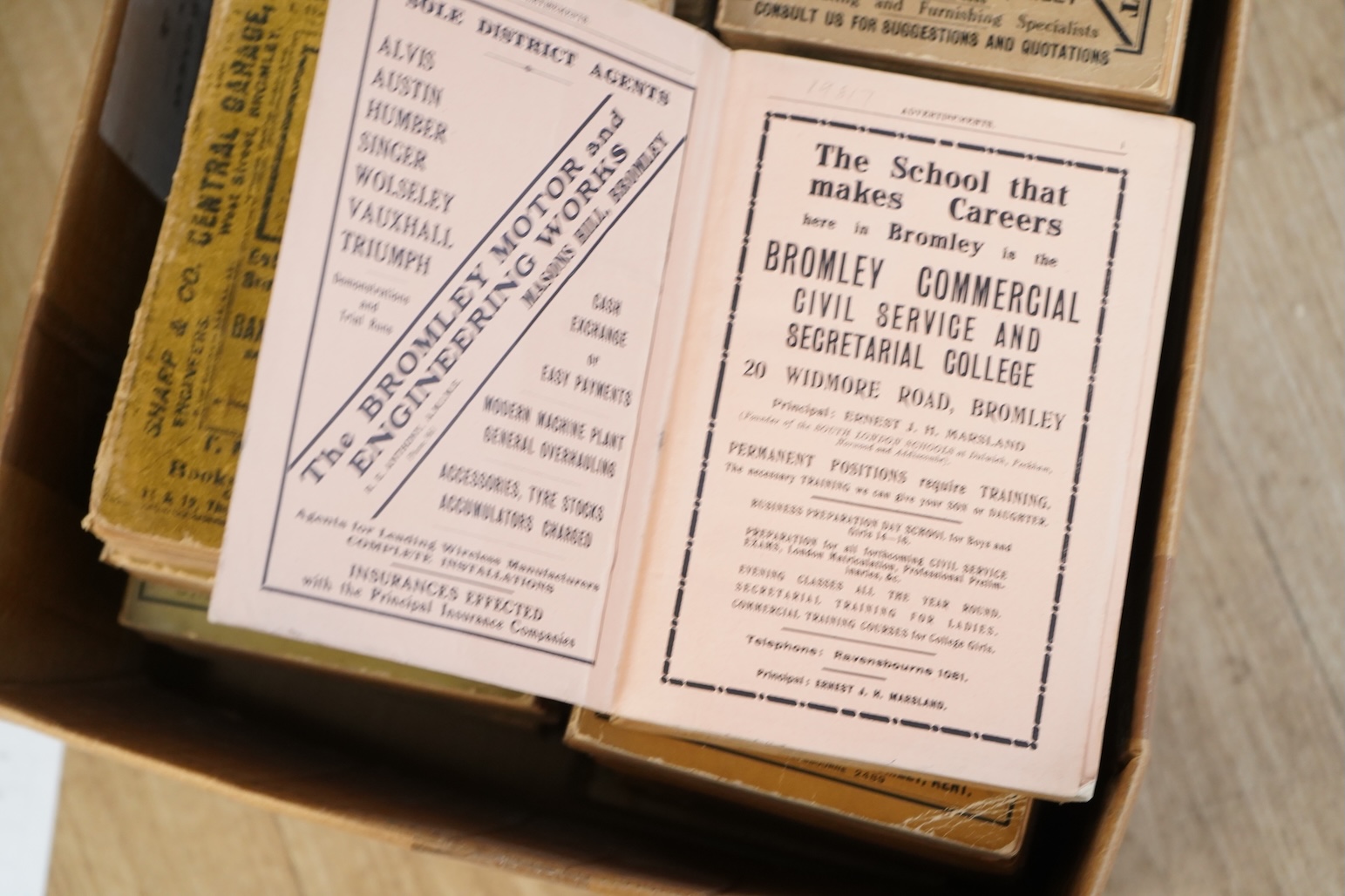 Kelly's Directory of Bromley ... original printed wrappers, for 1920, 1925, 1928, 1931-1940, 1953, 1955, 1957, 1960, 1962. *1935 has folded map; sold with Kelly's Directory of Beckenham, Penge and Neighbourhood, original